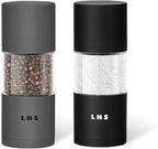 LHS Premium Salt and Pepper Grinder Set, Stainless Steel Salt Pepper Shaker Set, Refillable Pepper Grinder and Salt Mill with Adjustable Coarseness for Kitchen Use - 4.6 Inches(2-Pack, Grey & Black)