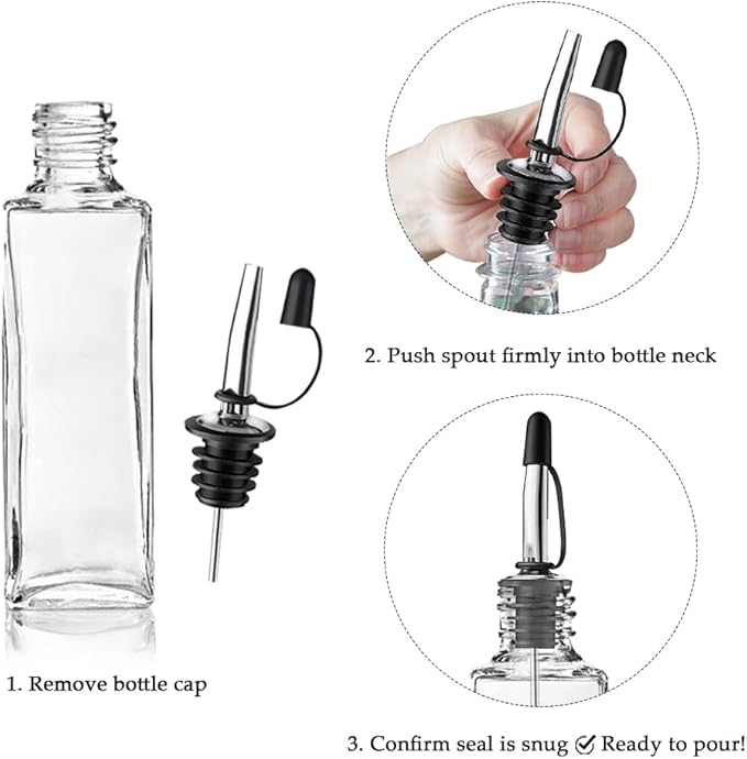 24 Pack Leak-Proof Dust Cap Wine Pourers,Stainless Steel Bottle Pourers for Alcohol, Olive Oil & Syrups- Fast, Controlled Pouring,Bar & Home Kitchen Accessories