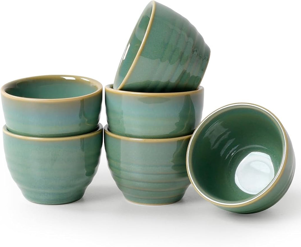 1.6oz Espresso Cups Set of 6, Green Ceramic Demitasse Coffee Cups for Espresso, Small Shot Cups – Stackable Mini Mugs for Home, Cafe, Restaurant – Dishwasher & Microwave Safe