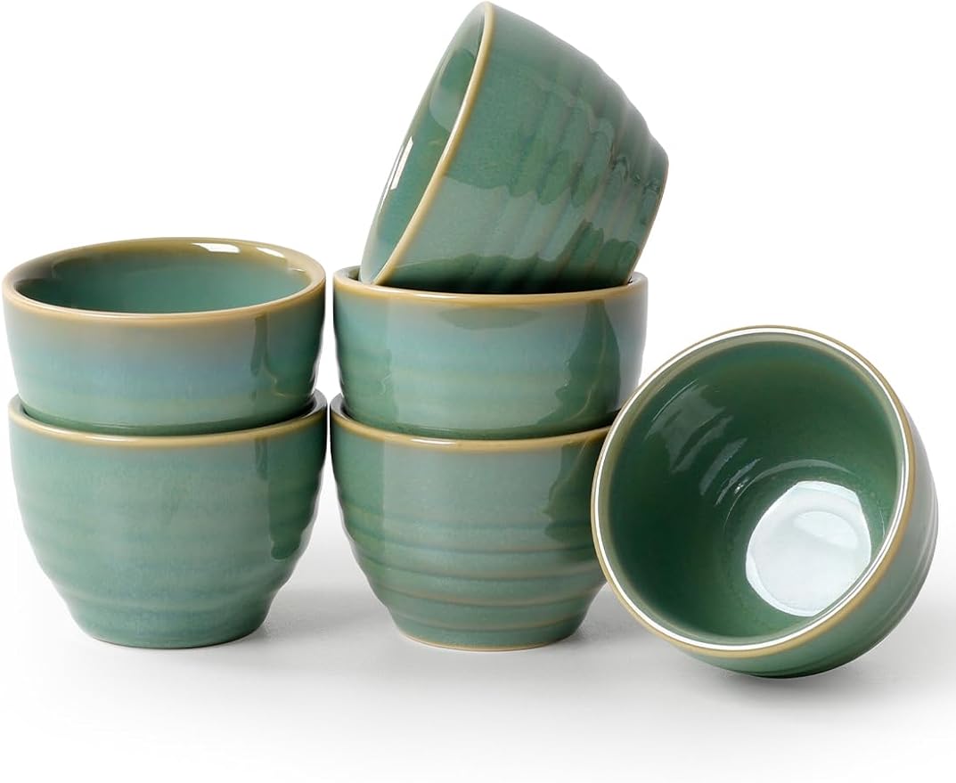1.6oz Espresso Cups Set of 6, Green Ceramic Demitasse Coffee Cups for Espresso, Small Shot Cups – Stackable Mini Mugs for Home, Cafe, Restaurant – Dishwasher & Microwave Safe