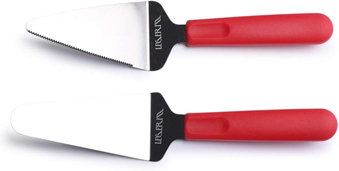 Professional Stainless Steel Pie Spatula Server - 2-Pack Red Cake Cutter & Pizza, Dessert Serving Knife Set - Dishwasher Safe Kitchen Tool