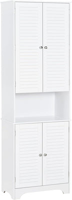HOMCOM Tall Narrow Bathroom Storage Cabinet with Doors and Shelf Adjustability, Freestanding Linen Cabinet with 2 Cabinets and Countertop, White