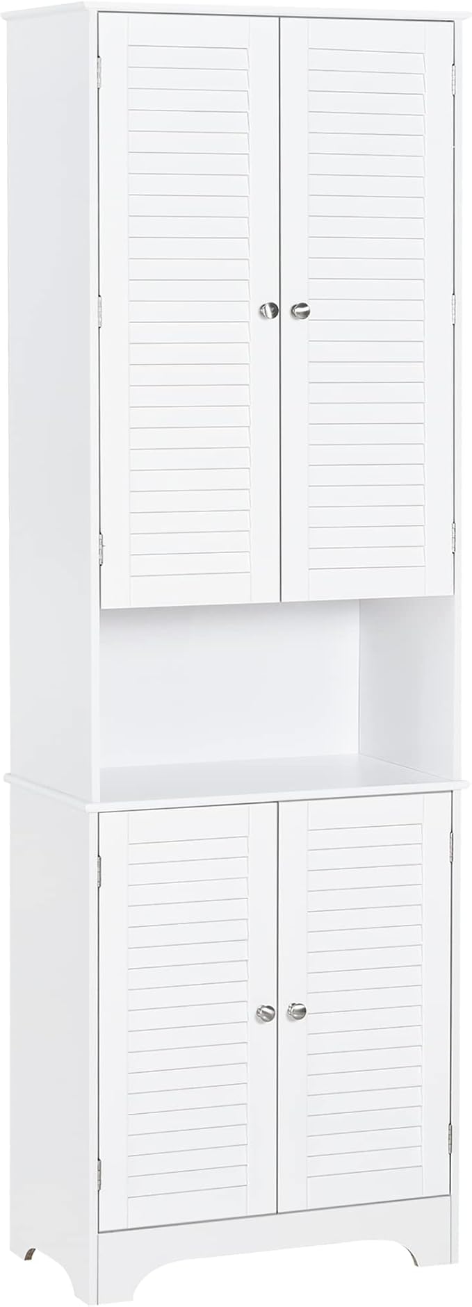 HOMCOM Tall Narrow Bathroom Storage Cabinet with Doors and Shelf Adjustability, Freestanding Linen Cabinet with 2 Cabinets and Countertop, White