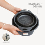Collapsible Colander | 2-Pack Black Collapsible Strainer for Pasta, Fruits, & Vegetables | Compact Silicone Strainer Ideal for Straining all Sorts of Foods | Strainer for Everyday Use Medium