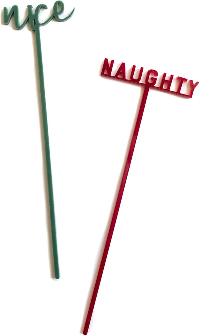The Cotton & Canvas Co. Naughty and Nice Drink Stirrers, Cocktail Sticks, Stir Sticks, Christmas Party Décor, Set of 12