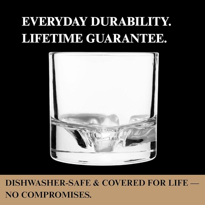 LIITON Lake Tahoe Heavy Crystal Whiskey Glasses Gift Set of 2, Thick Freezable Bourbon Glass 1lb Each, Premium Whiskey Gifts for Men, Frozen Crystal Chills Cocktails, 10 oz
