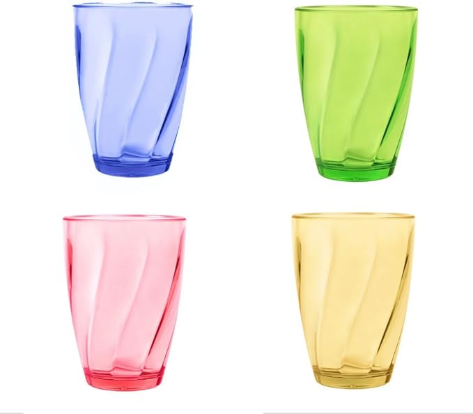 Topsky 12-ounce Plastic Water Tumblers | Set of 4 Colorful Unbreakable Drinking Glasses Clear Acrylic Reusable Juice Wine Cups for Home Picnic Party, Dishwasher Safe,Stackable