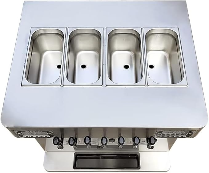 Kolice commercial ETL heavy duty tabletop 7 flavors soft serve ice cream machine, 4+3 mixed flavors frozen yogurt gelato soft ice machine-upper tanks refrigerated, full transparent dispensers