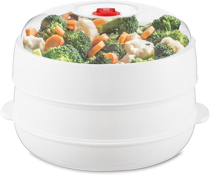 Microwave Steamer - Plastic Vegetable Steamer with Lid, BPA Free, Cookware, Healthy Cooking Quick Fast（Two-layer）