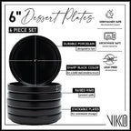 Vikko Dessert Plate, Set of 6 Elegant Dessert Plates with Rim, Black, Porcelain, Stackable 6 Inch Dessert Plates, Dishwasher Safe