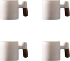 2-Oz Ceramic Espresso Cups with Wood Handle, 2/4-Piece Set for Coffee, Tea, Latte - Dishwasher Safe, Multi-Color & Wood Styles, Gift & Café Use (white, Wooden Handle4)