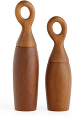 Nambe Portables Acacia Wood Salt or Pepper Mill – Measures 9-inches – Refillable Spice Grinder- Manual Salt or Peppercorn Grinder – Wooden Mill with Handle (1 Count)
