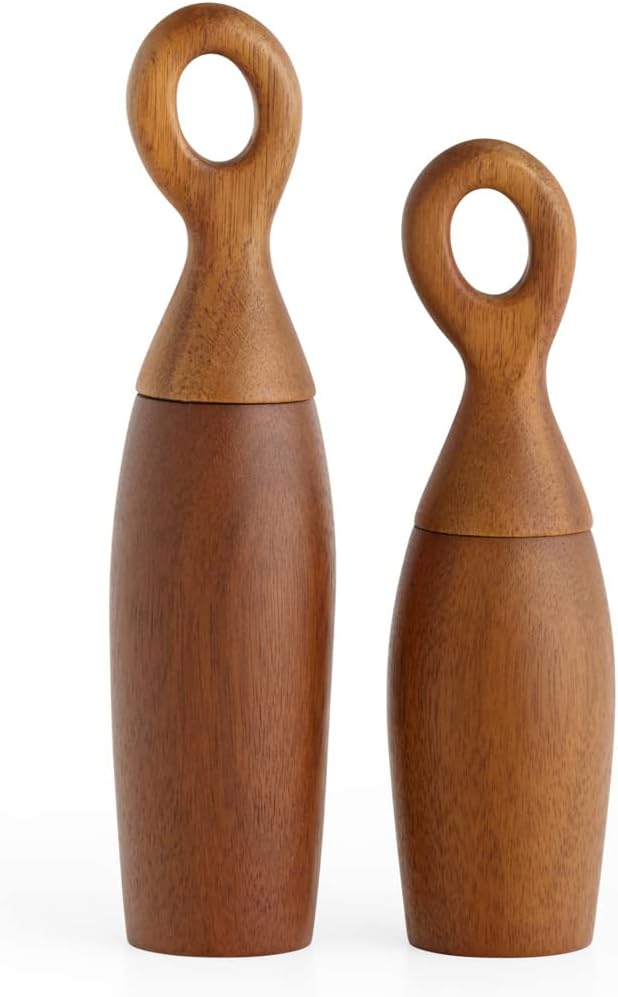 Nambe Portables Acacia Wood Salt or Pepper Mill – Measures 9-inches – Refillable Spice Grinder- Manual Salt or Peppercorn Grinder – Wooden Mill with Handle (1 Count)