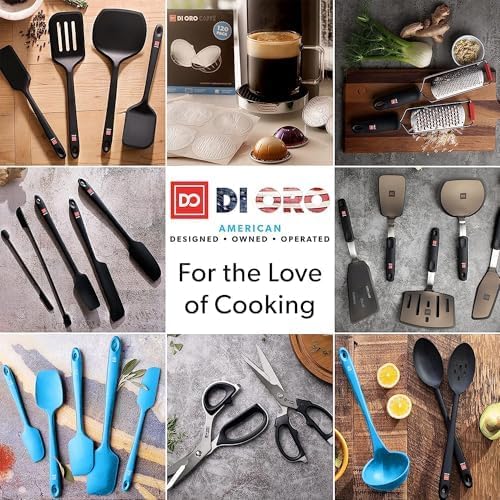 DI ORO Silicone Ladle – Soup Ladle for Cooking & Serving Heat-Resistant - Large Kitchen Soup Ladle Nonstick Cookware Safe - Soup Serving Spoon with Wide Bowl - Silicone Utensil Dishwasher Safe (Blue)