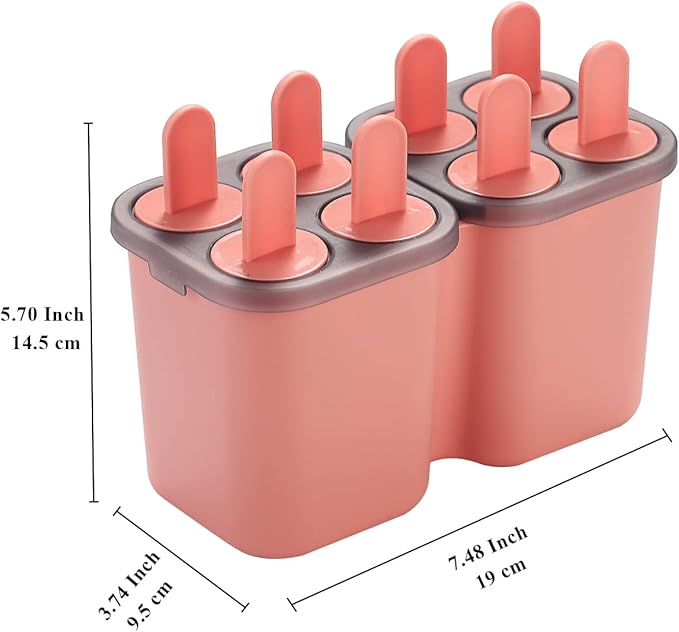 HOMQUEN Popsicles Molds, 8 Piece Ice Pop Mold, Reusable Easy Release Ice Cream Mold for kids, Many Shapes Homemade Popsicle Molds, DIY Popsicle Maker, BPA Free (8 Cavities-Pink)