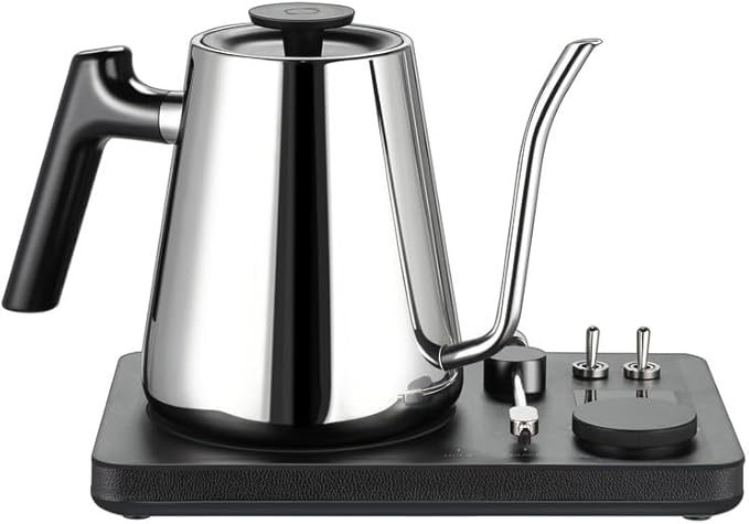 Lafeeca DJ Electric Gooseneck Kettle for Pour Over Coffee & Tea - Water Boiler - Turntable Design - Quick Heating & Temperature Control - Stainless Steel