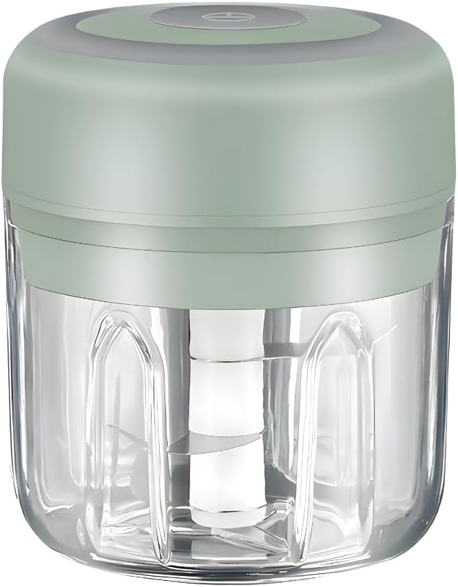 Green - Mini Electric Food Processor and Garlic Chopper - 250ML, USB Charging, 3 Blades - Perfect for Chopping Vegetable, Pepper, Onion, Garlic, Ginger, Spice, Meat, Baby Food, and More (Green)