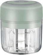Green - Mini Electric Food Processor and Garlic Chopper - 250ML, USB Charging, 3 Blades - Perfect for Chopping Vegetable, Pepper, Onion, Garlic, Ginger, Spice, Meat, Baby Food, and More (Green)