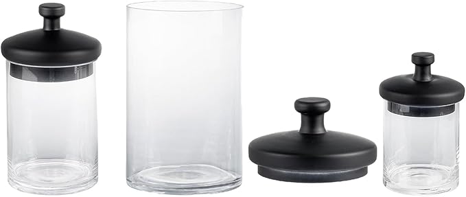 MyGift Glass Apothecary Jar Set with Black Lids, Decorative Kitchen and Bathroom Storage Canisters, Wedding Centerpiece Jars, Candy Buffet Containers
