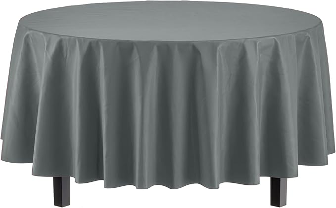 Party Solids 12-Pack Premium Plastic 84-Inch Round Tablecloth - Silver