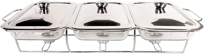 Casserole Dish Set Rectangle 3-in-1 Glass Baking Dish, with Stainless steel Lid and Silver rack, 1.3 Qt x 3 pcs Baking Pan For Casserole & Lasagna, Dishwasher Oven Freezer Microwave Safe