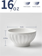 16 OZ Ceramic Soup/Cereal Bowls - White Bowls Set of 6 -Round Bowls for Cereal, Soup, Ice Cream, Fruit, Pasta, Salad, Rice - Dishwasher & Microwave Safe