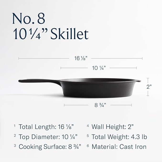 Field Company 10.25-Inch Cast Iron Skillet – Pre-Seasoned Frying Pan for Searing, Baking & Everyday Cooking, Lighter & Easy to Handle, Smooth, Made in USA (No.8, 2–4 Servings)
