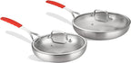 DELARLO Tri-ply Stainless Steel Frying Pan Set with Lid 8" 12" large Skillets Induction Chef's Pan,Pots and Pans Set Kitchen Cookware Set Dishwasher and Oven Safe