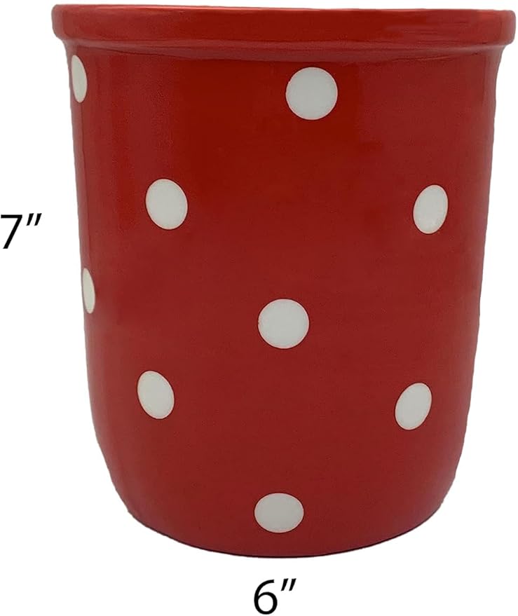 ACK Utensil Holder, Utensil Crock, Modern Kitchen Decor, Kitchen Storage(Polka Dots Red)