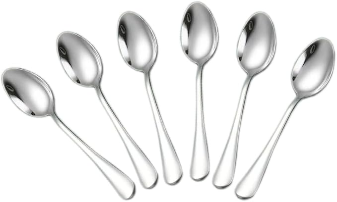 Wesdxc56 Demitasse Espresso Spoons, Mini Coffee Spoon, 4 Inches Stainless Steel Small Spoons for Dessert, Set of 6（Silver)