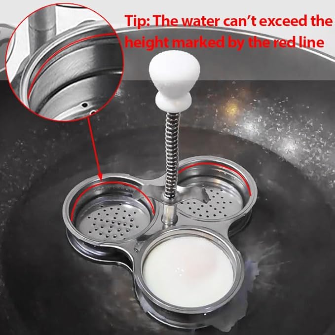 3 Cups Stainless Steel Egg Poacher, Poached Egg Cooker Nonstick Poached Egg Maker Egg Poacher Pan Cups Round Poached Egg Pan with Oil Brush for Breakfast Boiled Eggs