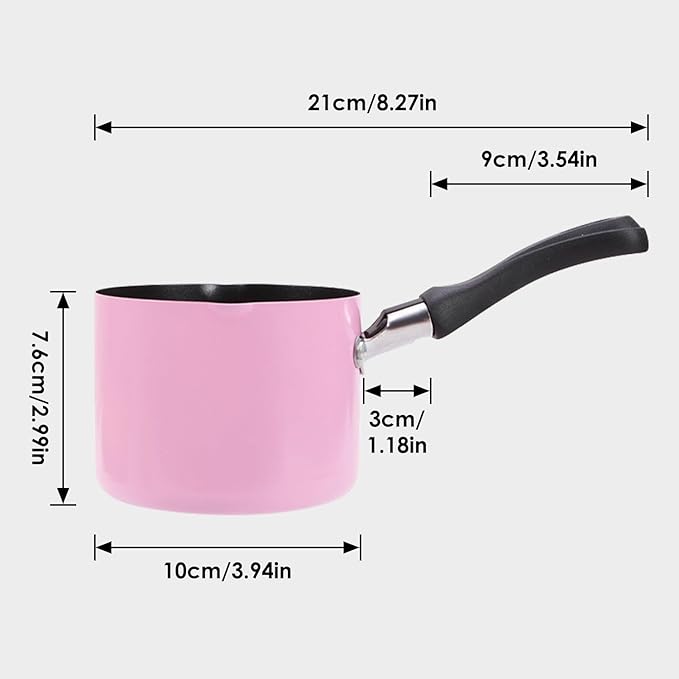 550ml/0.5 Quart Nonstick Sauce Pan, Baby Milk Heating Pot with Pour Spouts for Gas, Electric & Induction Stoves, Portable Small Cooking Pot for Melting Butter, Chocolate, Making Porridge (Pink)