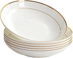 White Ceramic Pasta Bowls Set of 6 Porcelain Dishes Dinner Plates Shallow Soup Bowl 8 Inch Kitchen Dinnerware