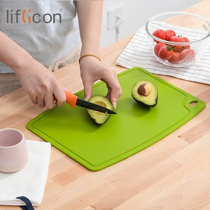 Thick Silicone Cutting Boards for Kitchen Silicone Chopping Boards/Mats Set of 2 Extra Large14.6''x10.43'', Mini 9.1”x7.1” Non-slip Deep Drip Juice Groove, Dishwasher Safe-Green
