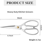 Professional Kitchen Scissors - Heavy Duty Food Scissors - Stainless Steel Utility Shears - Cutting Tools for Vegetables, Meat, Fish & Pizza