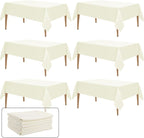 WIGENIUS 6 Pack Ivory Table Cloth Rectangle 60x102 Inch Polyester Tablecloths for 6ft Rectangle Tables - Reusable Wrinkle Resistant Washable Cloth Cover for Wedding Banquet Party | Hemmed Edges
