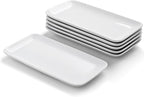 Small Rectangle Plates Set of 6, White Serving Platters 9 inch, Ceramic Sushi Plates, Serving Plate for Appetizer, Dessert, Party, Microwave Safe