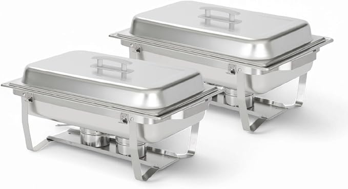 70012-Gray 2 Pack 8QT Chafing Dish High Grade Stainless Steel Chafer Complete Set, 8 Qt, Alpine Gray Handle