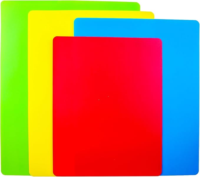 4 Pieces Flexible Cutting Board mats, Plastic Cutting Boards for Kitchen Cooking, Cutting board sheets for Meat and Vegetables, Dishwasher Safe