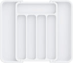 Aujen Silverware Organizer - Expandable Kitchen Drawer Organizer, Adjustable Utensil Organizer, Cutlery Tray for Forks, Knives, Multipurpose Kitchen Organizers and Storage Solution, White, Medium