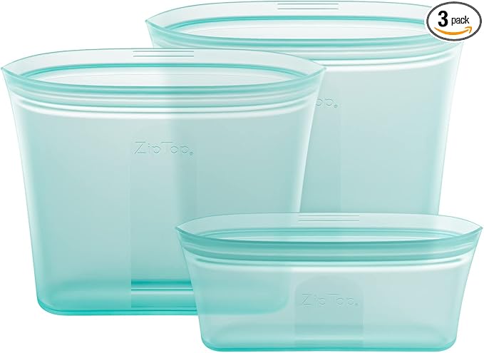 Zip Top Reusable Food Storage Bags | 3 Bag Set [Teal] | Silicone Meal Prep Container | Microwave, Dishwasher and Freezer Safe | Made in the USA