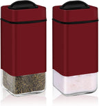 Red Salt and Pepper Shakers by Aelga, Glass Salt Shaker Set with Adjustable Pour Holes, Ideal for Black Pepper, Kosher and Himalayan