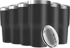 30oz Stainless Steel Travel Mug with Lid, 6 Pack Double Wall Vacuum Insulated Bulk Tumbler, Powder Coated Coffee Cup Suitable for Vehicle Cup Holders(Black)
