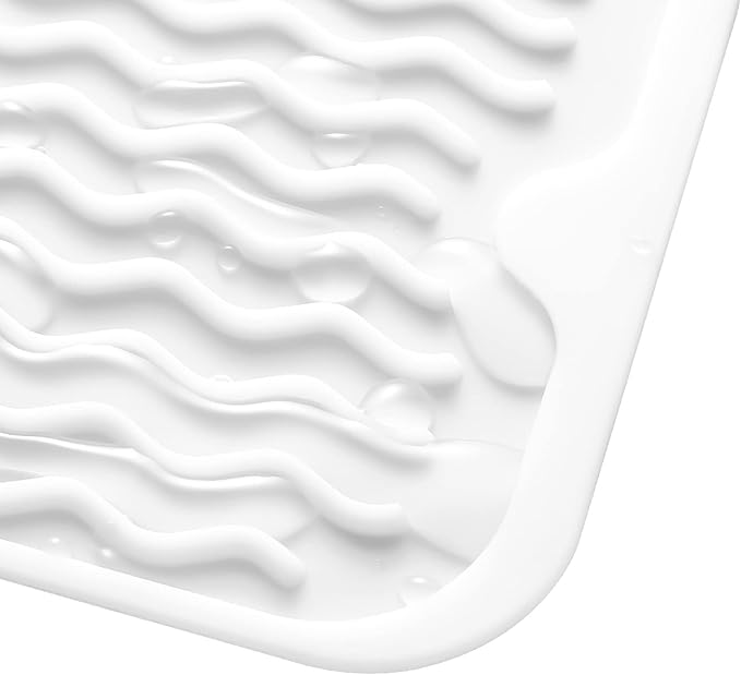 Silicone Dish Drying Mat for Multiple Usage,Easy clean,Eco-friendly,Heat-resistant Silicone Mat for Kitchen Counter,Sink,Bar,Bottle,or Cup White M 17 inches x 6 inches