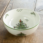 Spode Christmas Tree Individual Fruit Bowl - 7 Inch Porcelain Oatmeal, Salad, Soup, Cereal, Breakfast, Dessert Bowl - Durable, Stackable, Microwave & Dishwasher Safe - Decorative Holiday Design