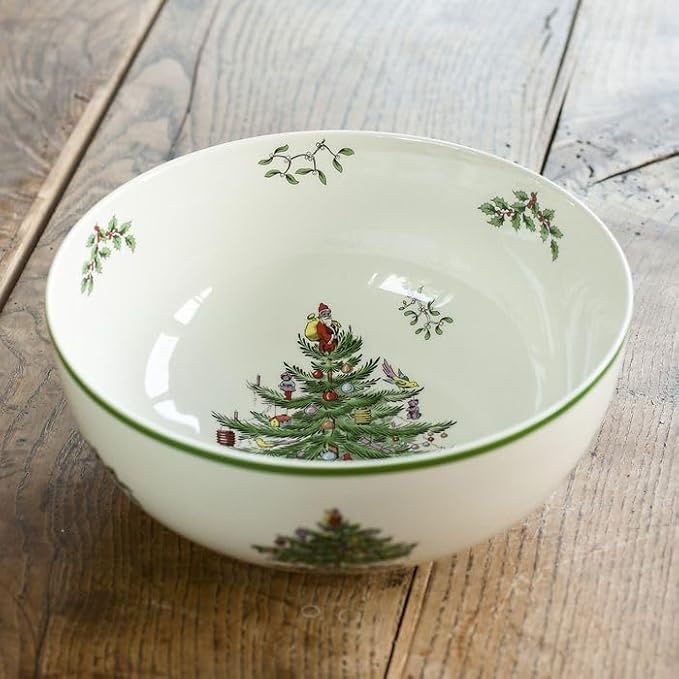 Spode Christmas Tree Individual Fruit Bowl - 7 Inch Porcelain Oatmeal, Salad, Soup, Cereal, Breakfast, Dessert Bowl - Durable, Stackable, Microwave & Dishwasher Safe - Decorative Holiday Design