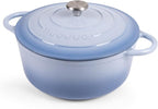 Nuovva Enamelled Cast Iron Dutch Oven Pot with Lid 6.4 Quart Non Stick Casserole Pot – Heavy Duty & Oven Safe up to 500° F for Bread Baking, Braising, Stews, Roasting – 28cm Costal Blue