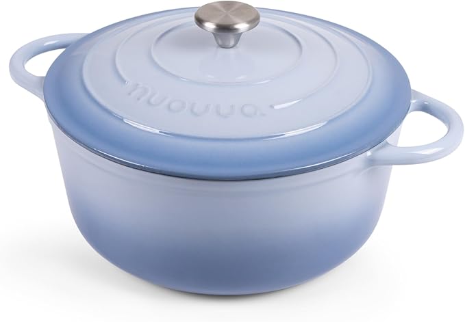 Nuovva Enamelled Cast Iron Dutch Oven Pot with Lid 6.4 Quart Non Stick Casserole Pot – Heavy Duty & Oven Safe up to 500° F for Bread Baking, Braising, Stews, Roasting – 28cm Costal Blue