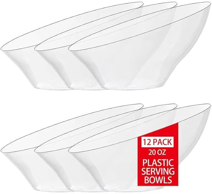 bUCLA 12 Pack Clear Plastic Serving Bowls - 20 OZ Angled Serving Bowls Disposable for Chip,Candy,Salad & Fruit - Ideal for Party & Wedding