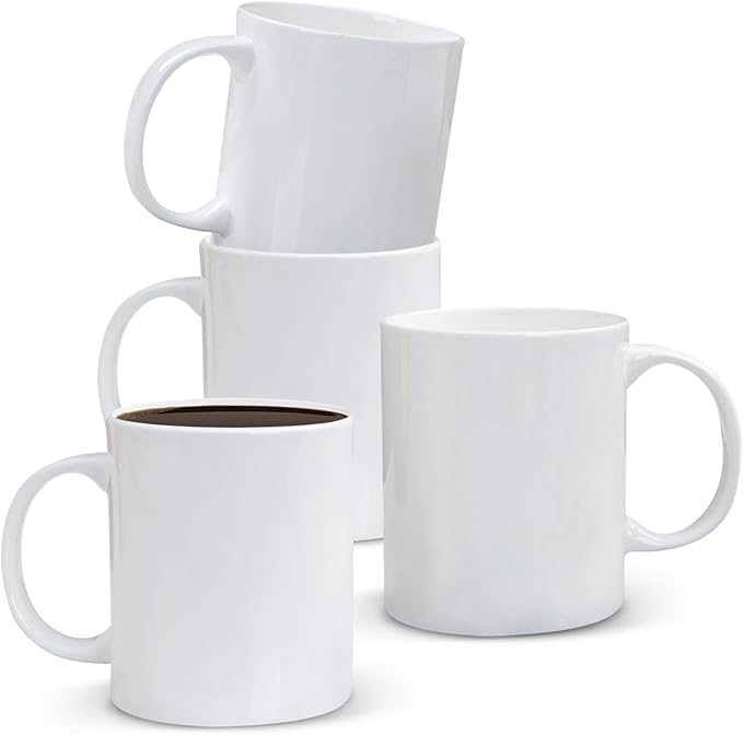 White Bone China Coffee Mugs Set of 4, 14 oz Lightweight Porcelain Coffee Cups With Handle for Hot Beverages Cappuccino Mocha Cocoa Latte Espresso Coffee, Dishwasher and Microware Safe